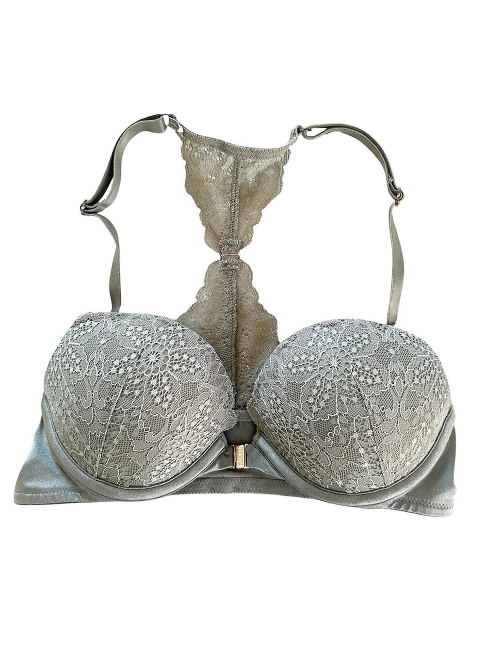Victoria's Secret PINK Date Push-up Bra Lace Racerback Sage Green Size 32B EUC